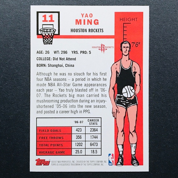 Yao Ming - 2007-08 Topps 1957-58 Variations #11 - Picture 2 of 2
